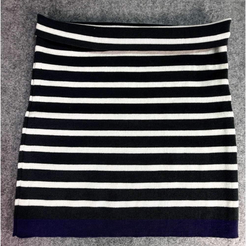 Striped Knit Tube Skirt Navy White Purple Band Mini Skirt Womens Small 90s